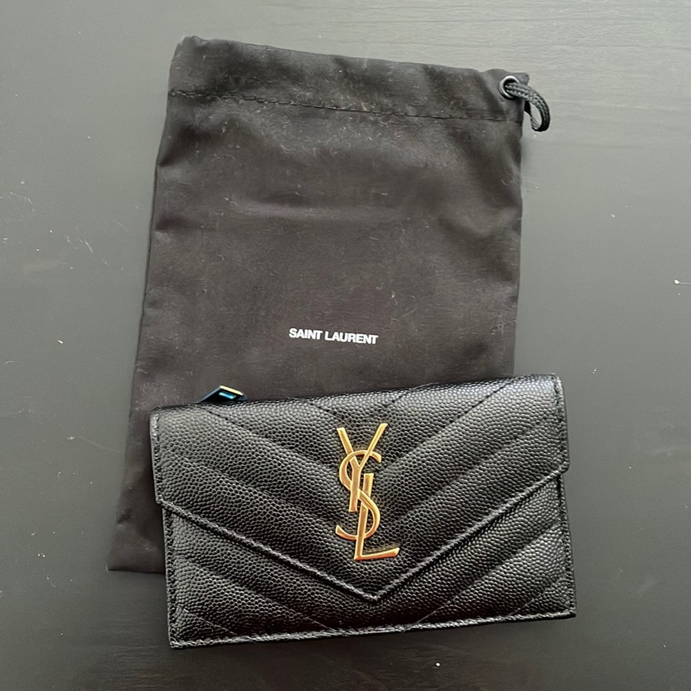 SAINT LAURENT Monogramme quilted textured-leather wallet